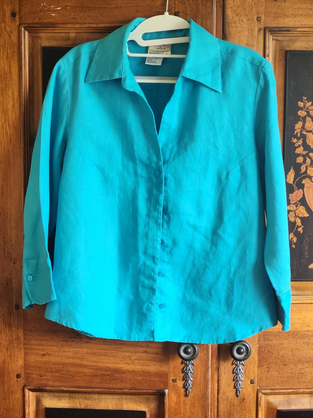 Relaxed Button-Up Blouse in Bright Turquoise - Women's Lightweight Top  In 100%